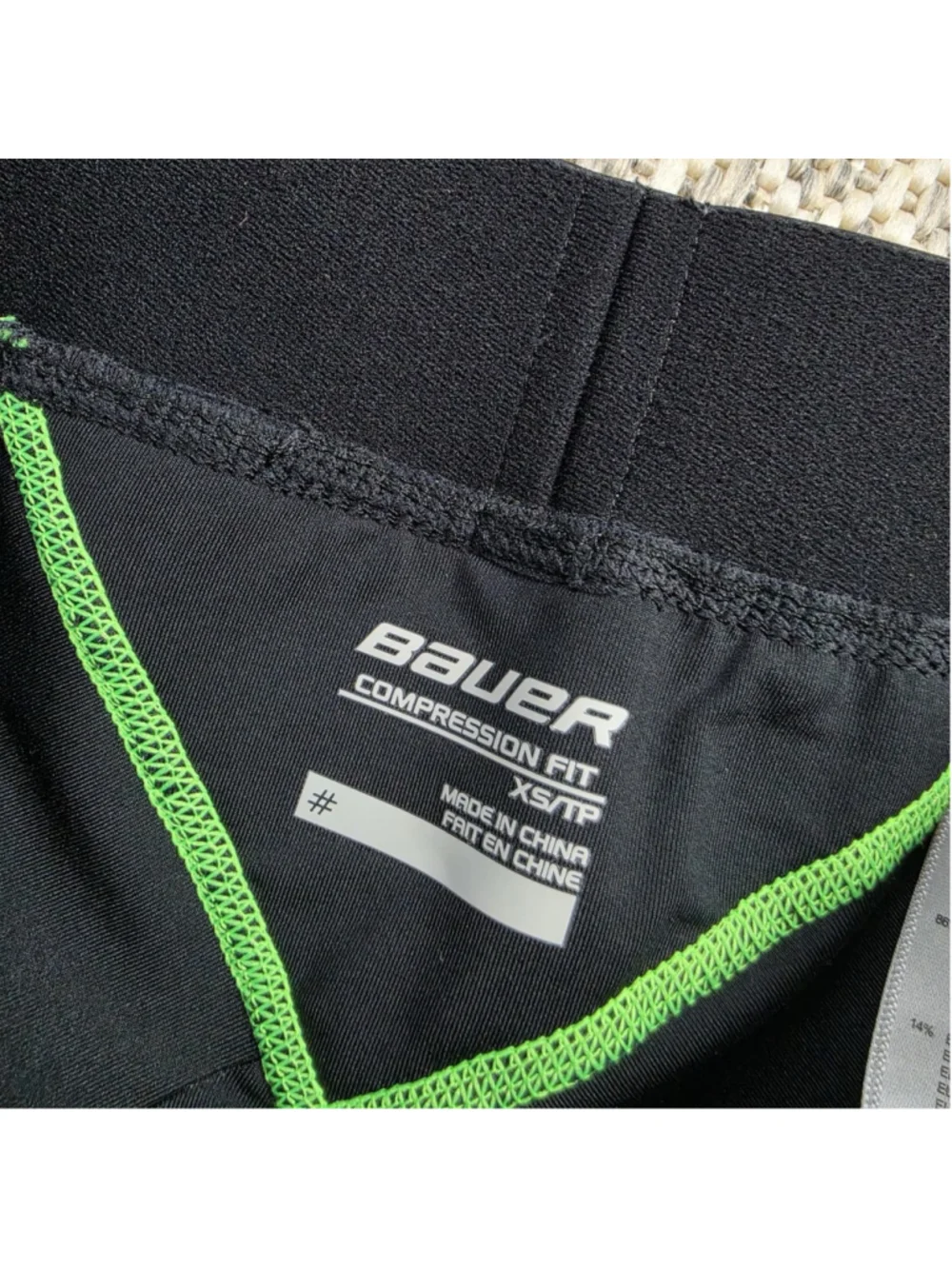 Bauer Core 1.0 Compression Jock Pants XS Hockey Base Layer Black Green